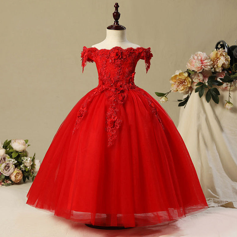 Off Shoulder Lace Tulle Flower Girl Dress | Floor Length