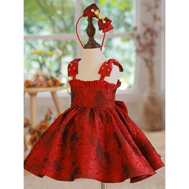 Off Shoulder Satin Ball Gown Dress for Girls with Floral Print and Bow