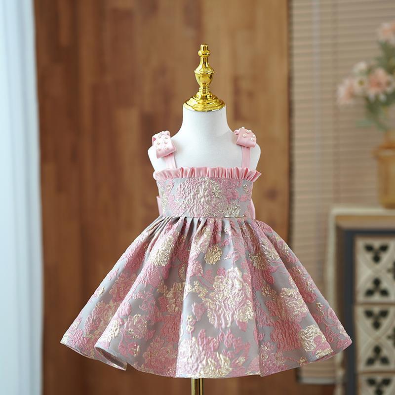 Off Shoulder Satin Ball Gown Dress for Girls with Floral Print and Bow