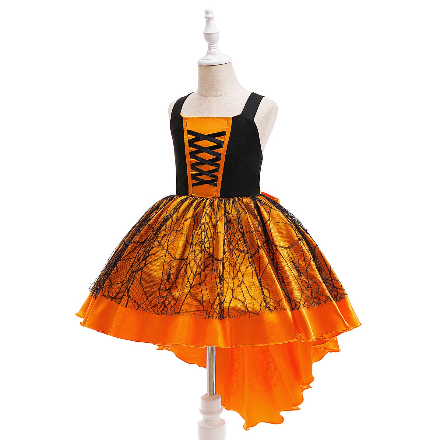 Orange A-Line Satin Tea Length Dress for Girls – Sleeveless Holiday & Party Dress