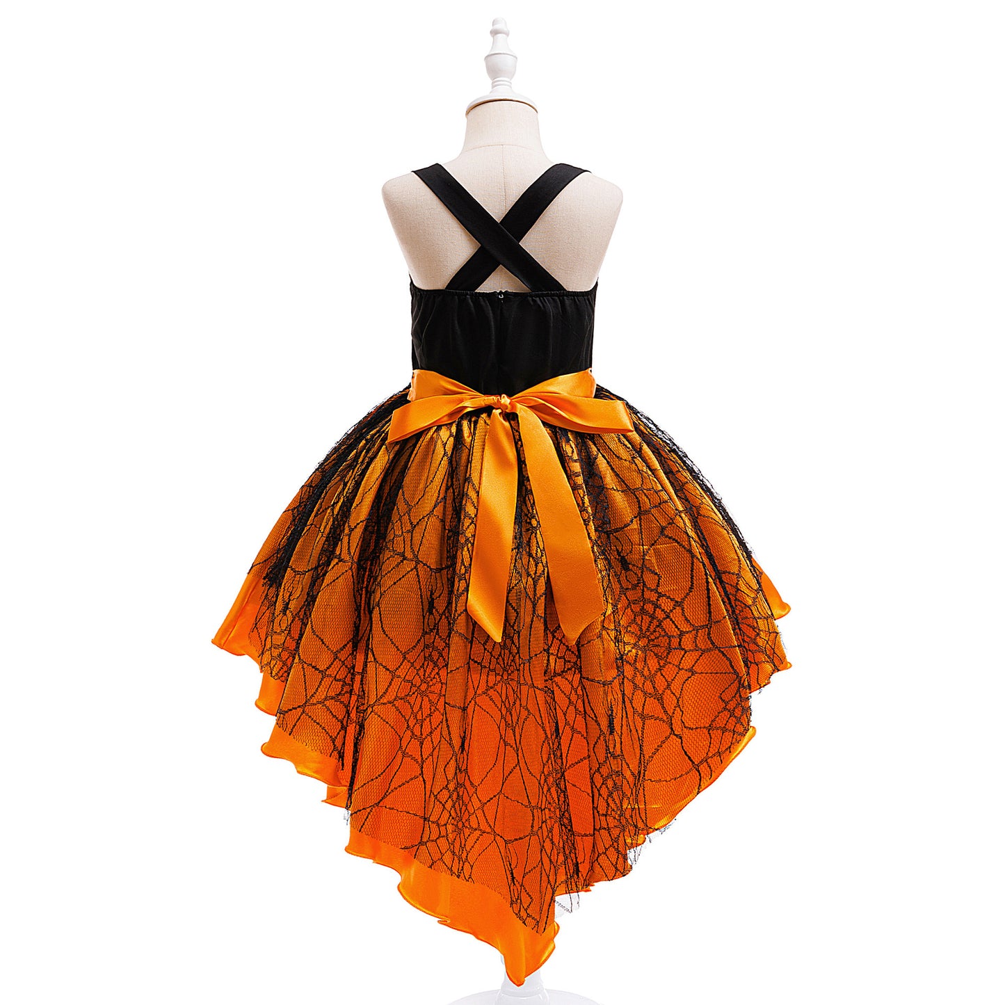 Orange A-Line Satin Tea Length Dress for Girls – Sleeveless Holiday & Party Dress