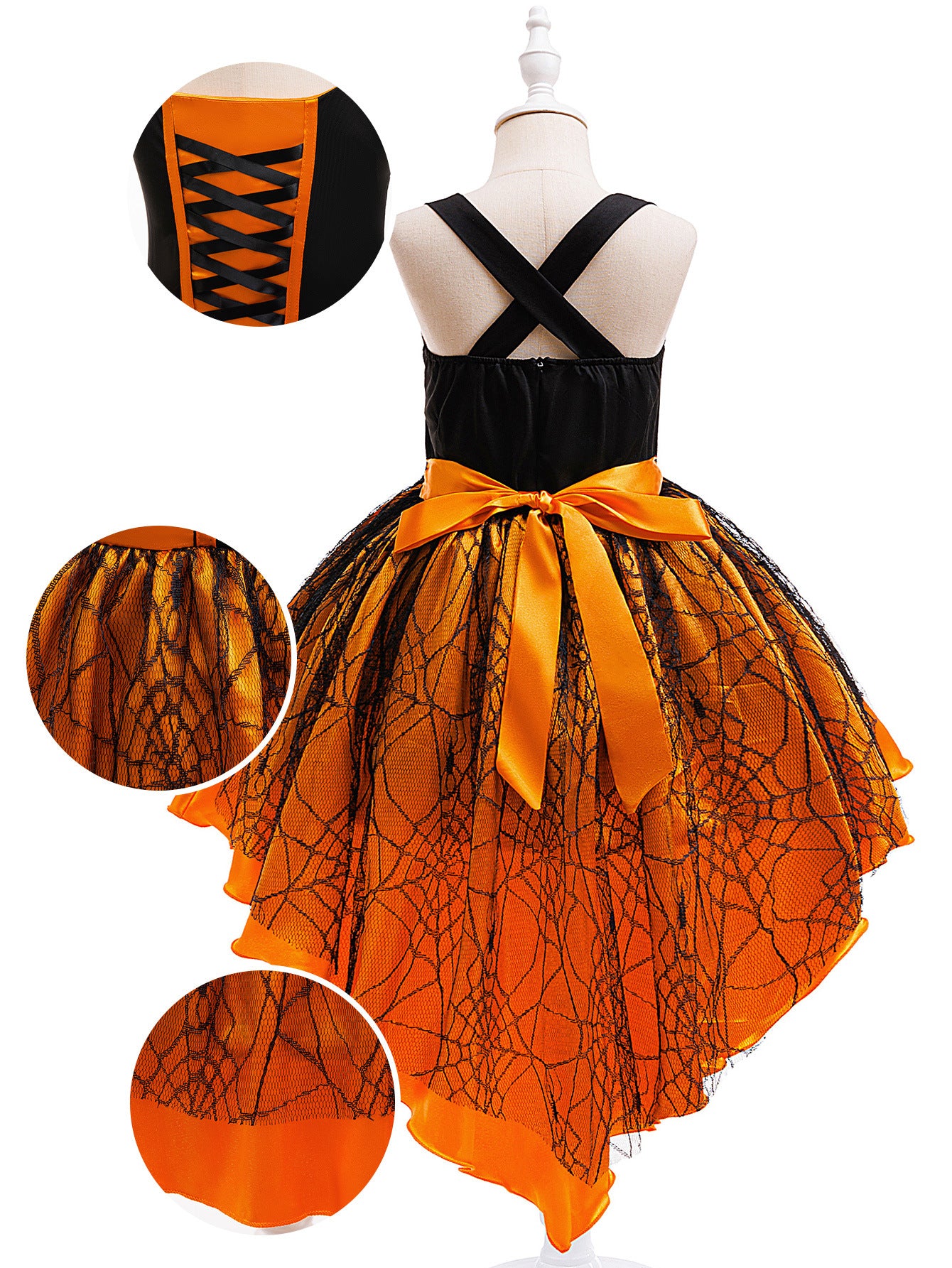 Orange A-Line Satin Tea Length Dress for Girls – Sleeveless Holiday & Party Dress