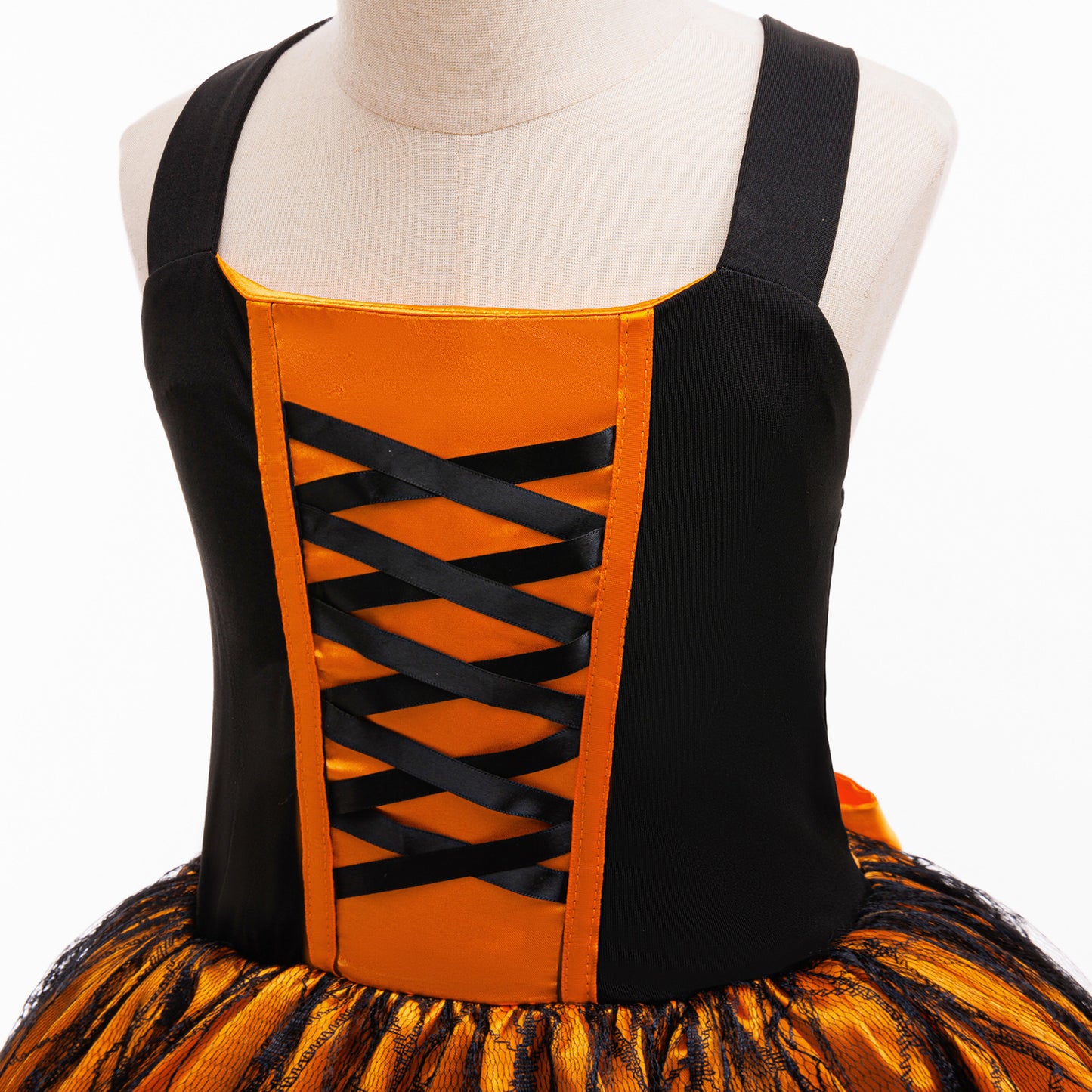Orange A-Line Satin Tea Length Dress for Girls – Sleeveless Holiday & Party Dress