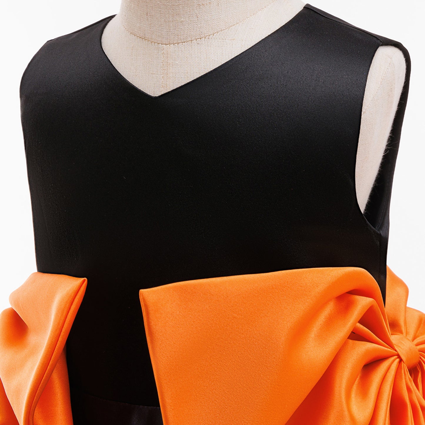 Girls' Orange Pumpkin Print Satin A-line Dress - Tea Length Party Outfit