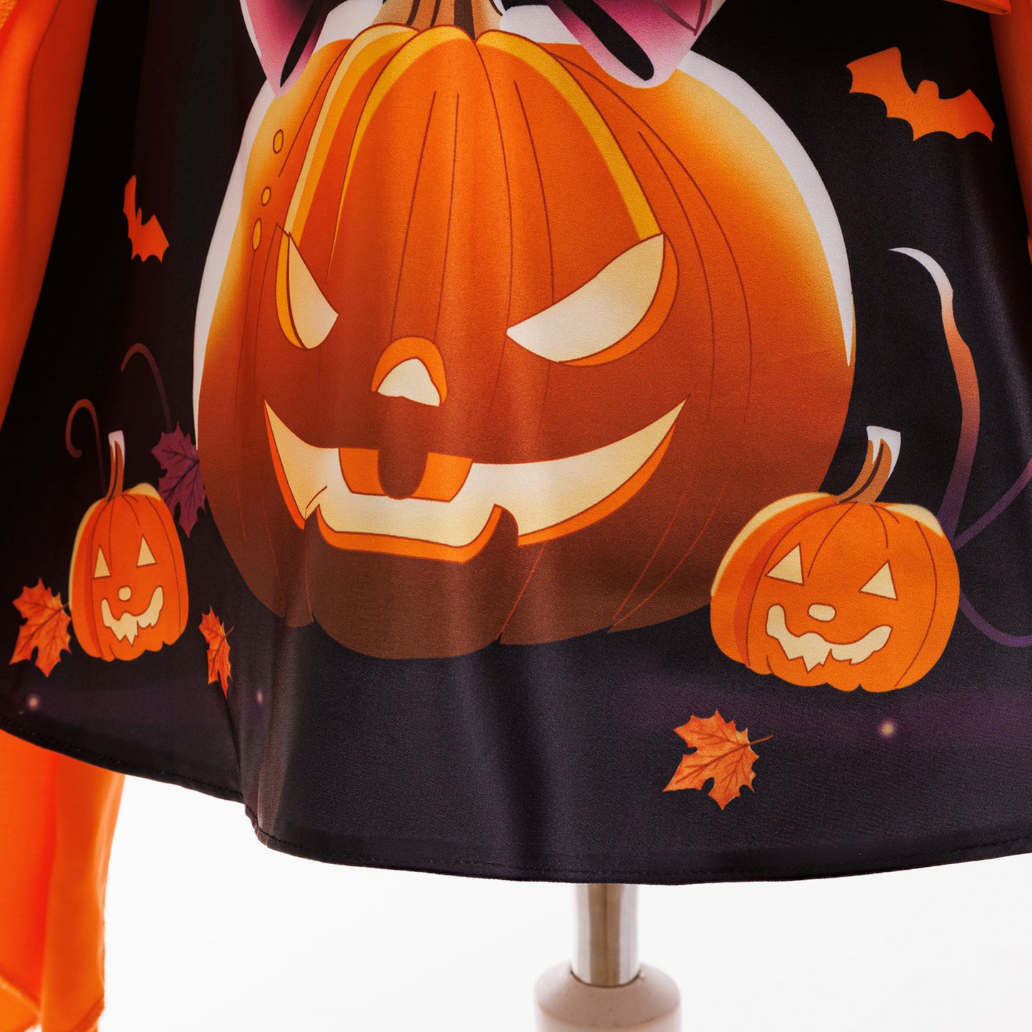 Girls' Orange Pumpkin Print Satin A-line Dress - Tea Length Party Outfit