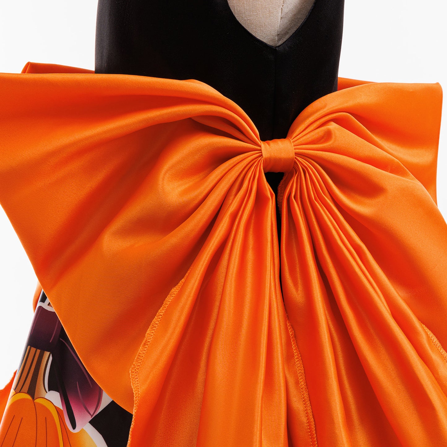 Girls' Orange Pumpkin Print Satin A-line Dress - Tea Length Party Outfit