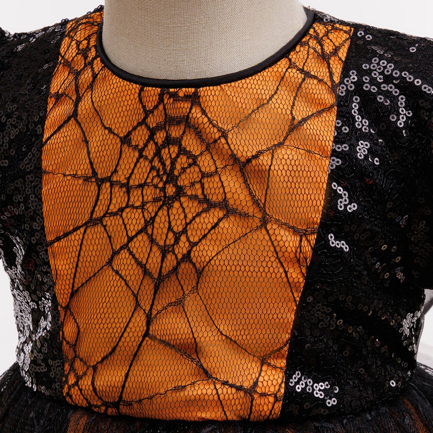 Orange Sequin Princess Dress for Girls – Tea Length Bubble Sleeve Party Gown
