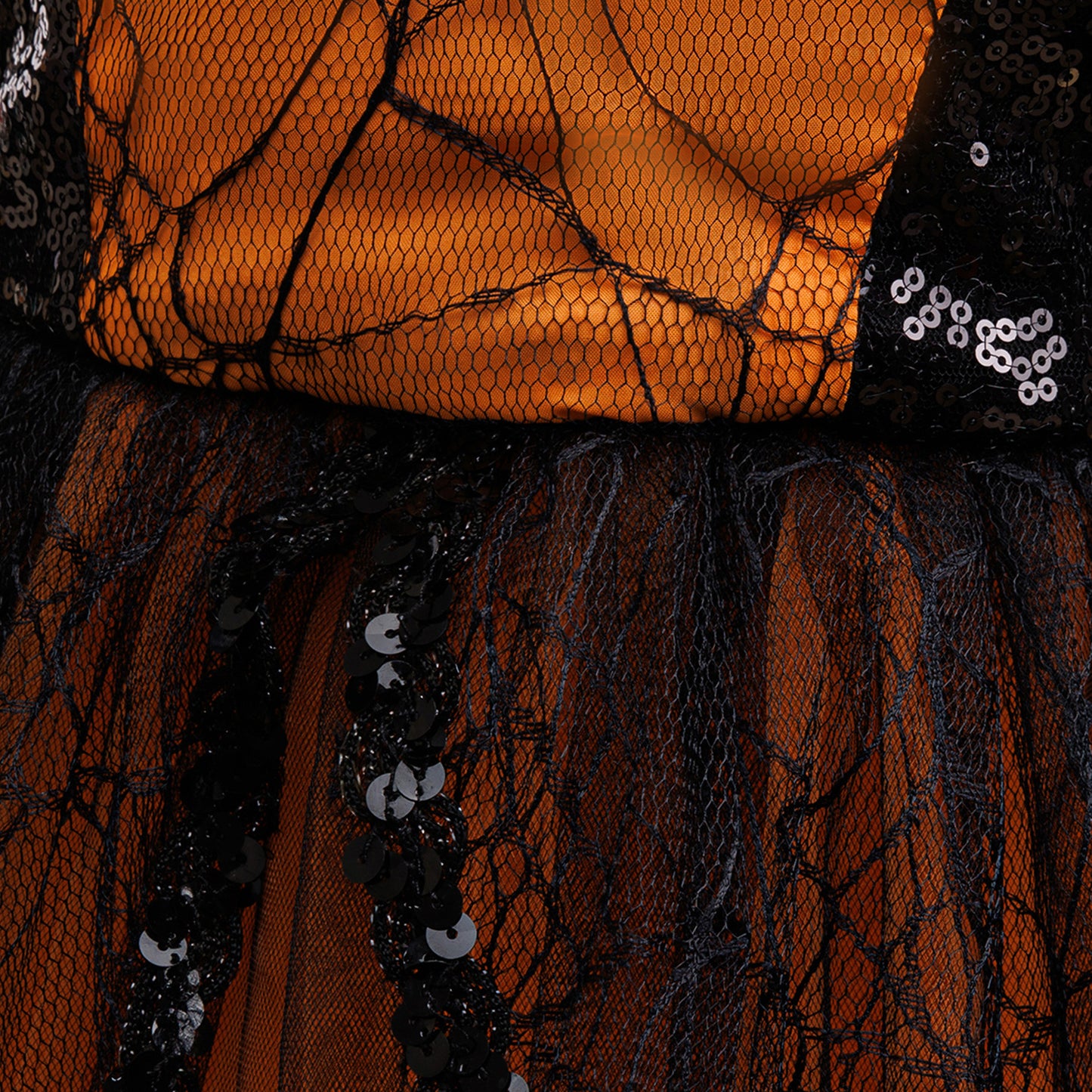 Orange Sequin Princess Dress for Girls – Tea Length Bubble Sleeve Party Gown