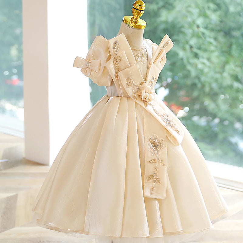 Pink A-Line Flower Girl Dress - Collared, Polka Dot Tulle