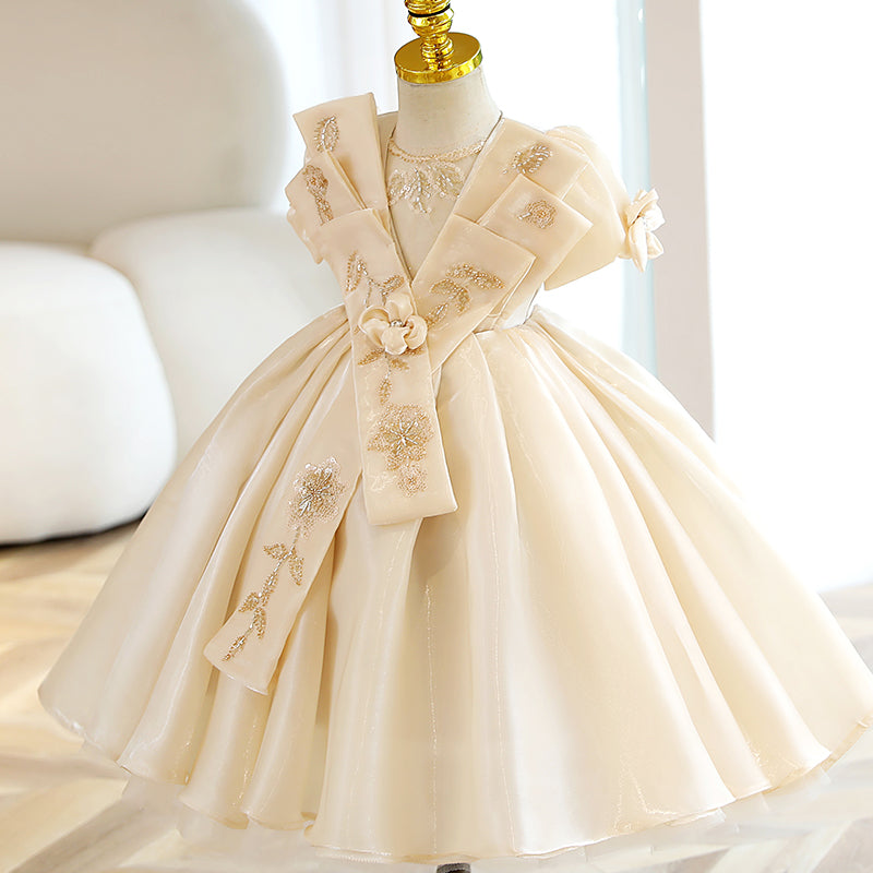 Pink A-Line Flower Girl Dress - Collared, Polka Dot Tulle
