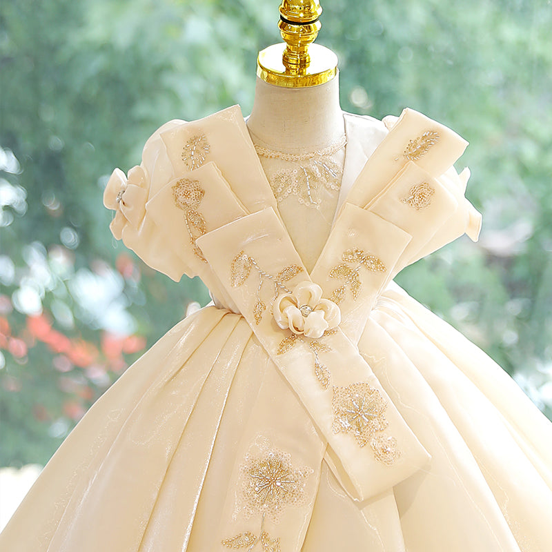Pink A-Line Flower Girl Dress - Collared, Polka Dot Tulle