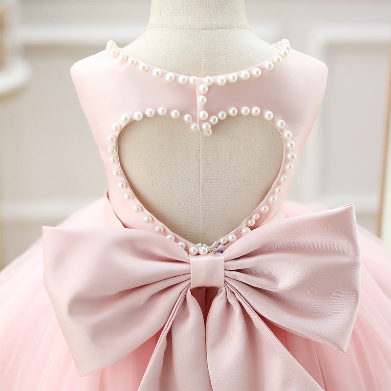 Pink A-line Tea-Length Flower Girl Dress with Bows