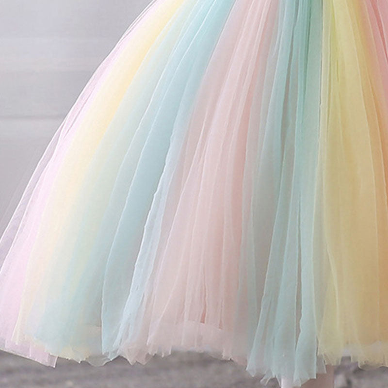 Pink Lace Tulle A-Line Flower Girl Dress Sleeveless Tea
