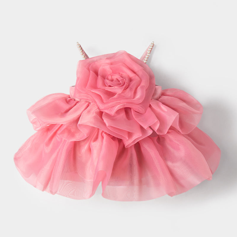 Pink Organza A-Line Flower Girl Dress - Sleeveless, Short