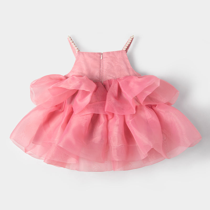 Pink Organza A-Line Flower Girl Dress - Sleeveless, Short