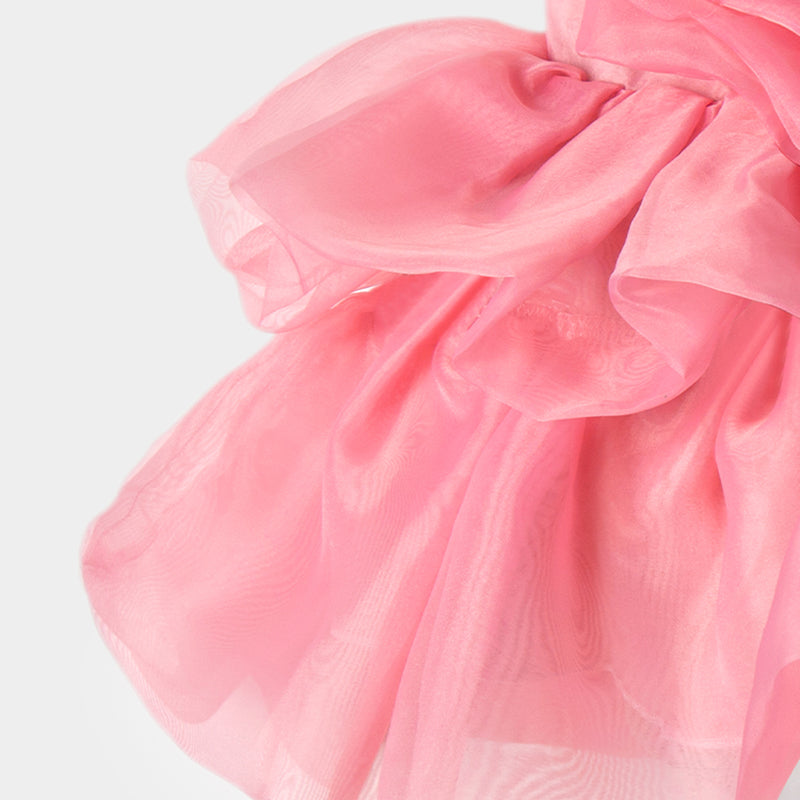 Pink Organza A-Line Flower Girl Dress - Sleeveless, Short