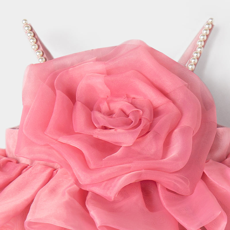 Pink Organza A-Line Flower Girl Dress - Sleeveless, Short
