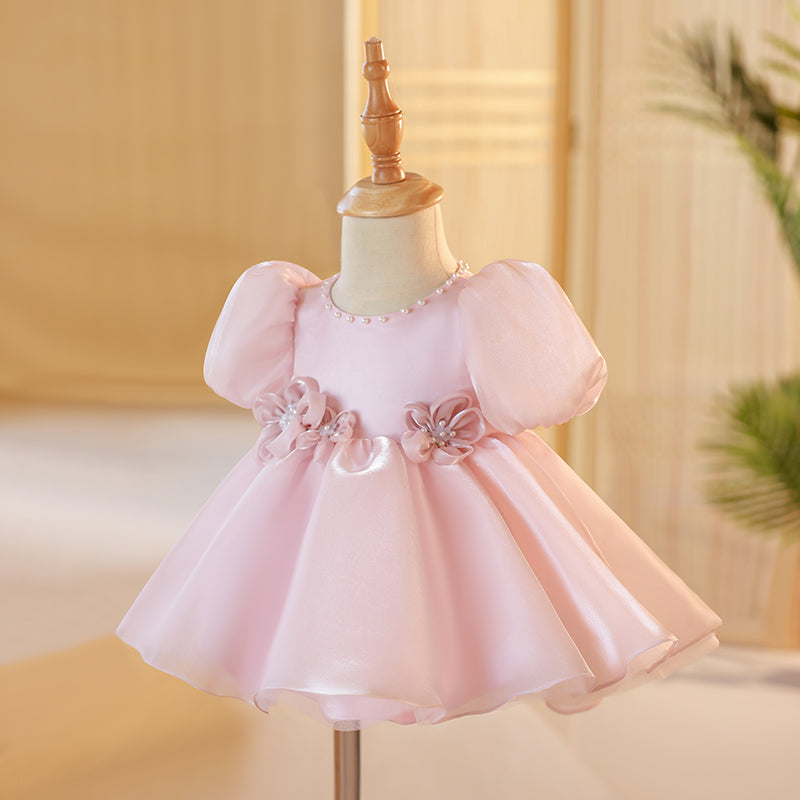Pink Organza A-Line Flower Girl Dress with Floral Bows