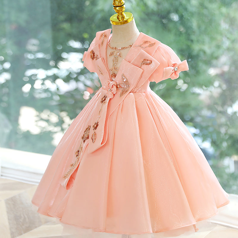 Pink Organza A-Line Flower Girl Dress with Floral Lace