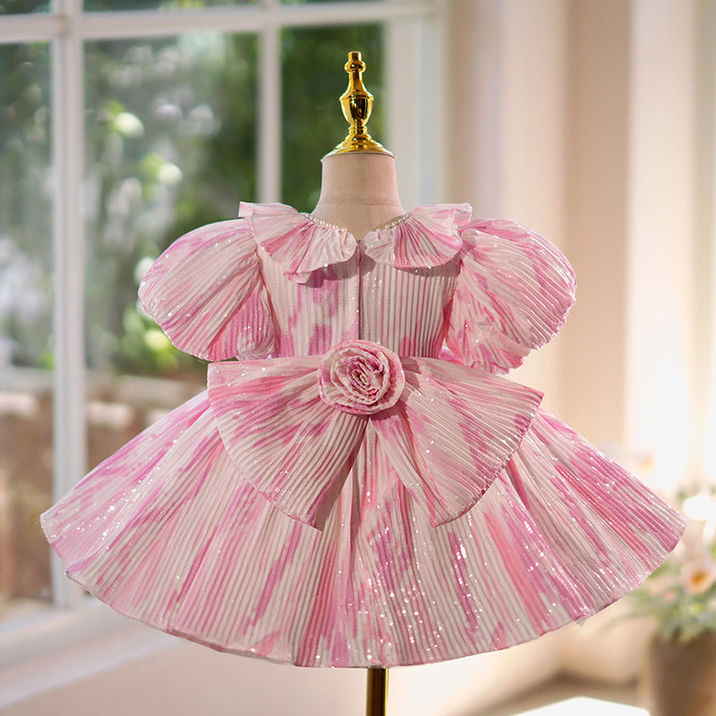 Pink Princess Flower Girl Dress Puff Sleeve Short Dress