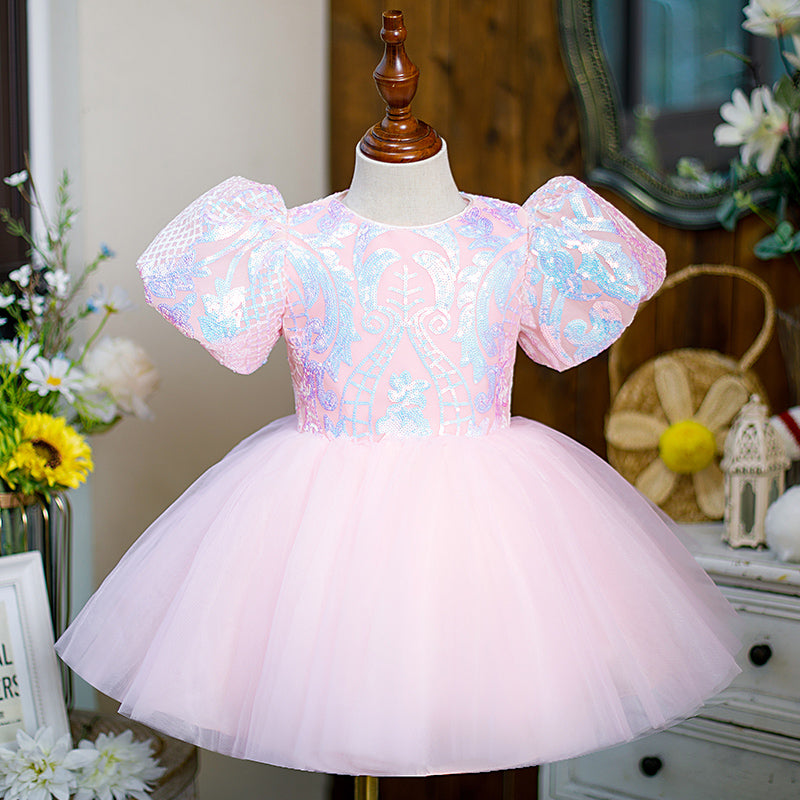 Pink Princess Flower Girl Dress - Sequin & Tulle