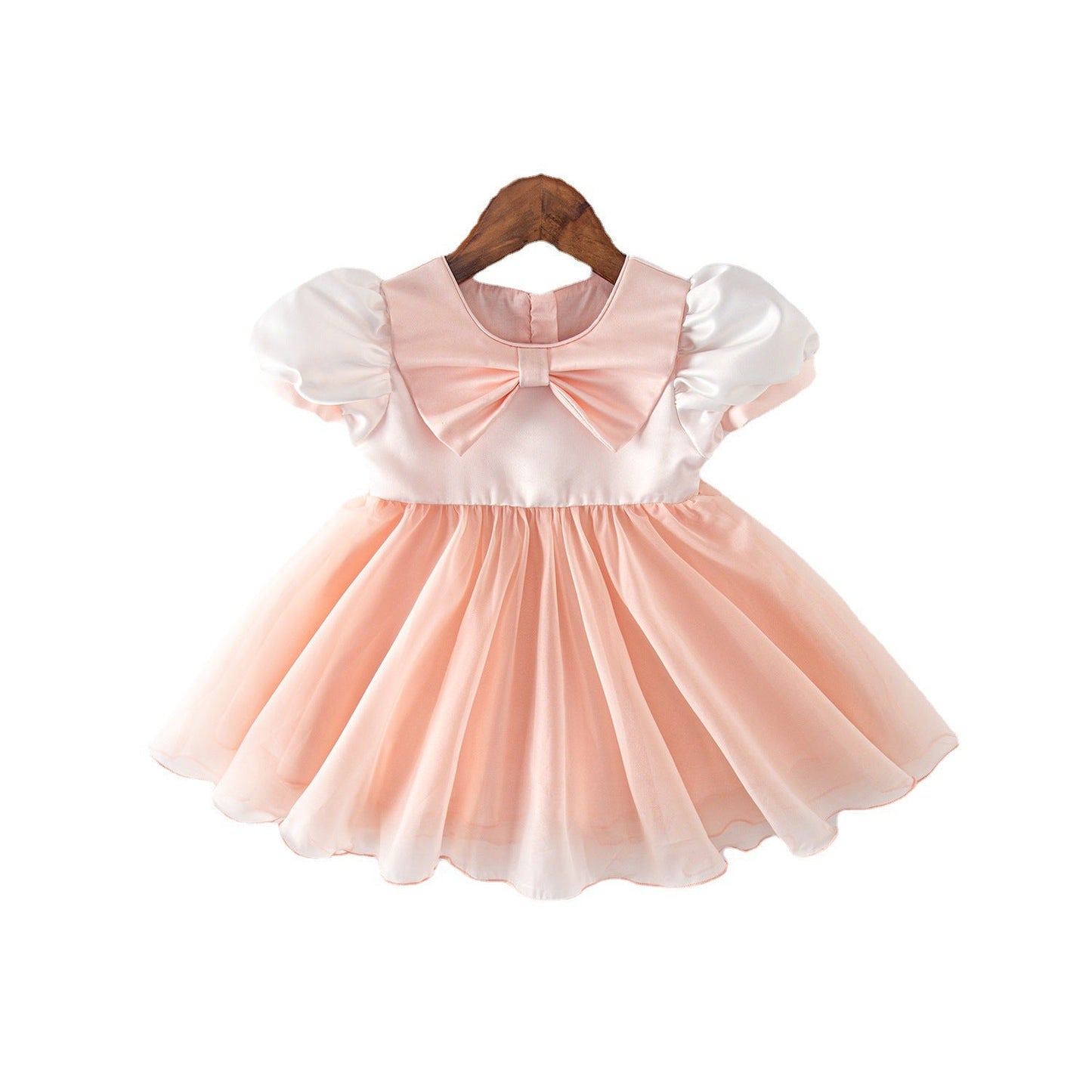 Pink Princess Flower Girl Dress with Organza Puff Sleeves