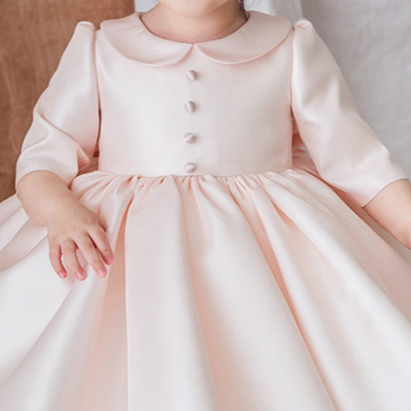 Pink Princess Knee-Length Flower Girl Dress with Collar