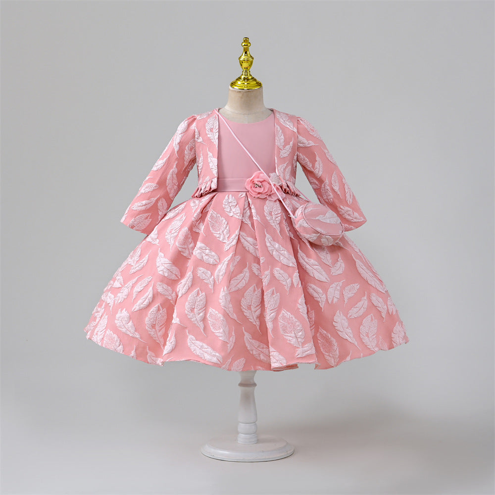 Pink Satin A-Line Flower Girl Dress with Floral Embellishments