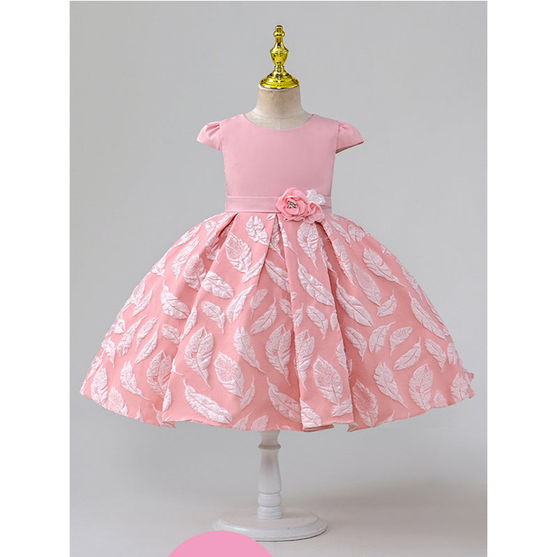 Pink Satin A-Line Flower Girl Dress with Floral Embellishments