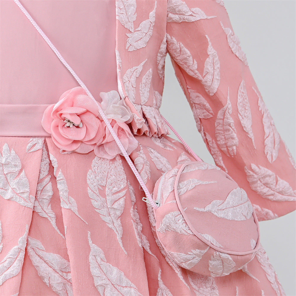 Pink Satin A-Line Flower Girl Dress with Floral Embellishments