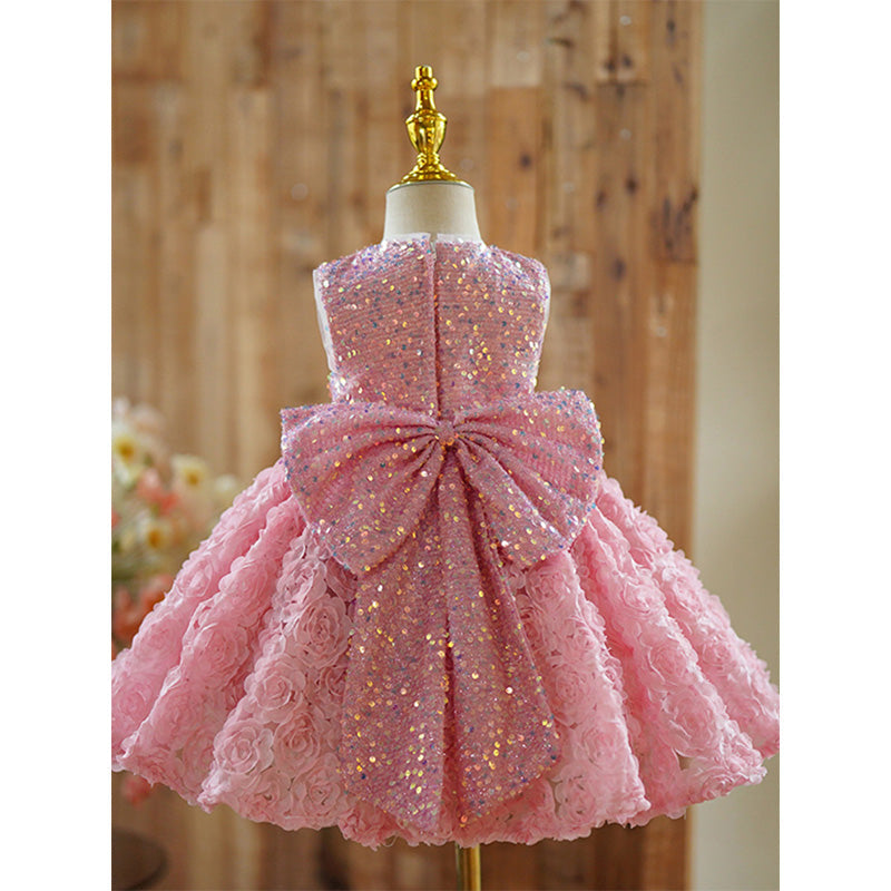 Pink Sequined A-Line Party Dress for Girls – Flower Girl & Birthday Outfits