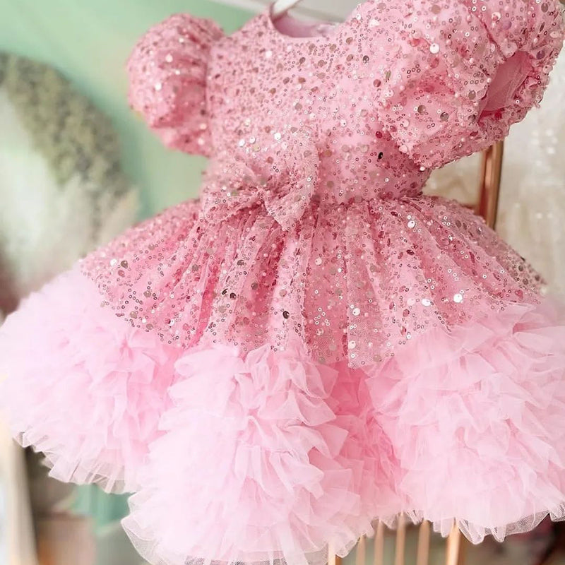 Pink Sequin Princess Dress for Girls – Flower Girl & Birthday Party Gown
