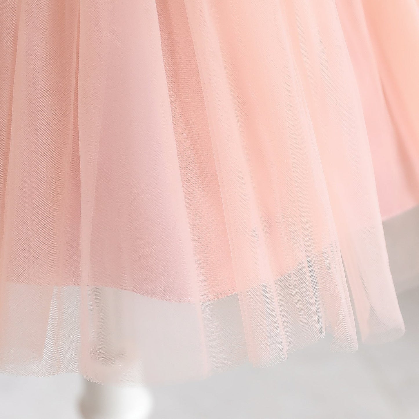 Pink Sequin Tulle A-Line Flower Girl Dress with Puff Sleeves