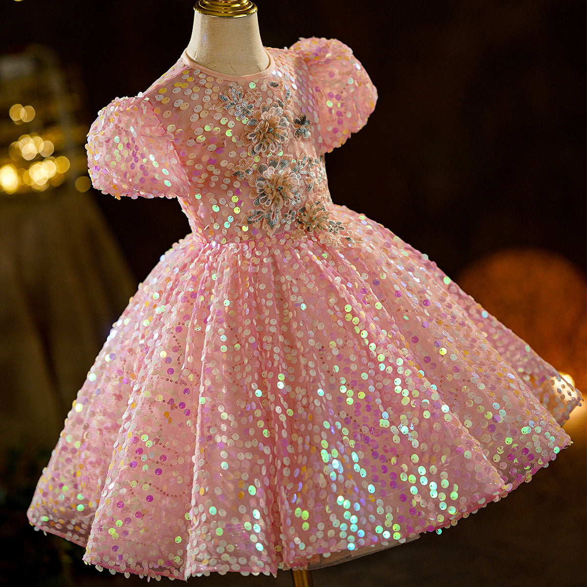 Pink Sequined Ball Gown Dress for Baby Girls | Flower Girl, Party & Birthday