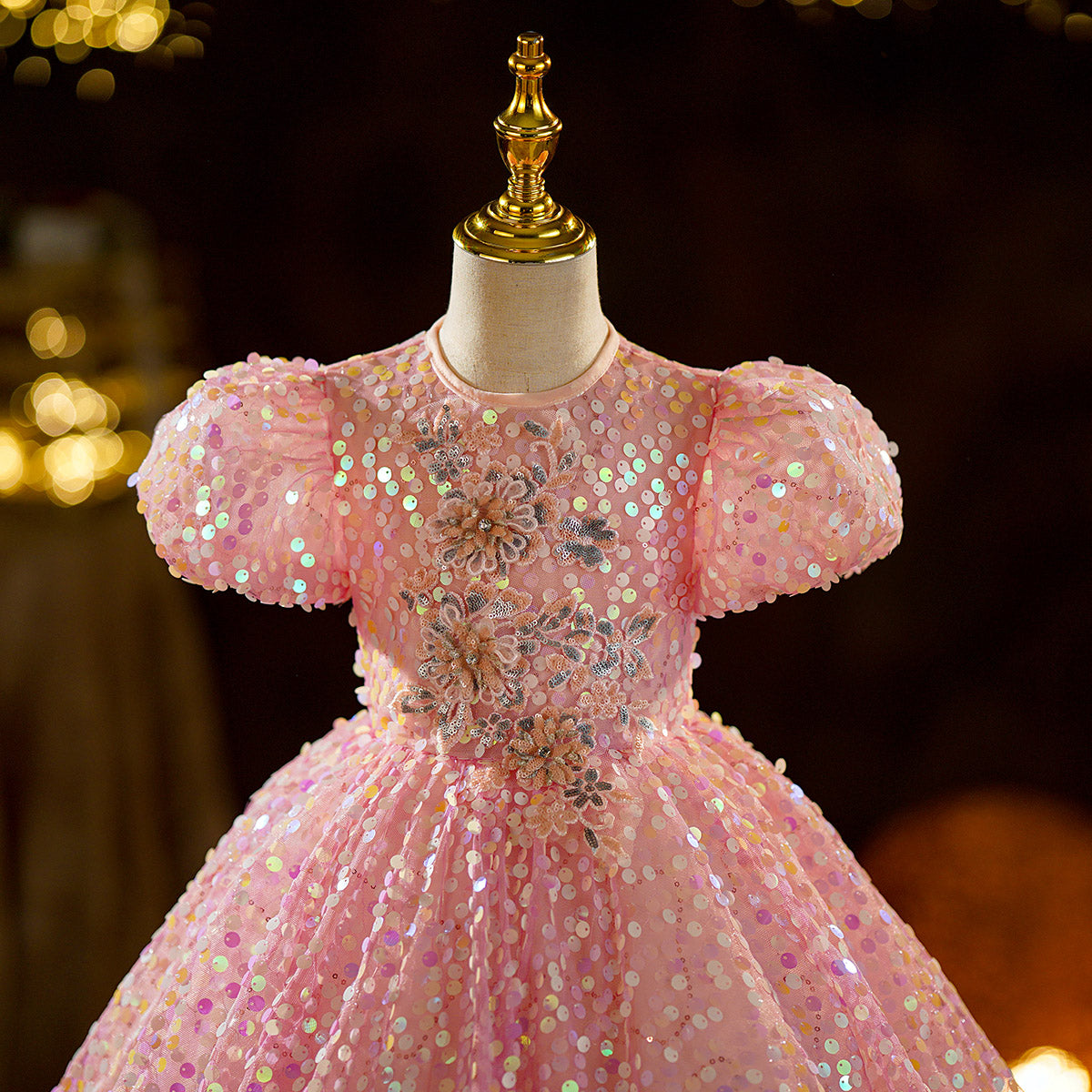 Pink Sequined Ball Gown Dress for Baby Girls | Flower Girl, Party & Birthday