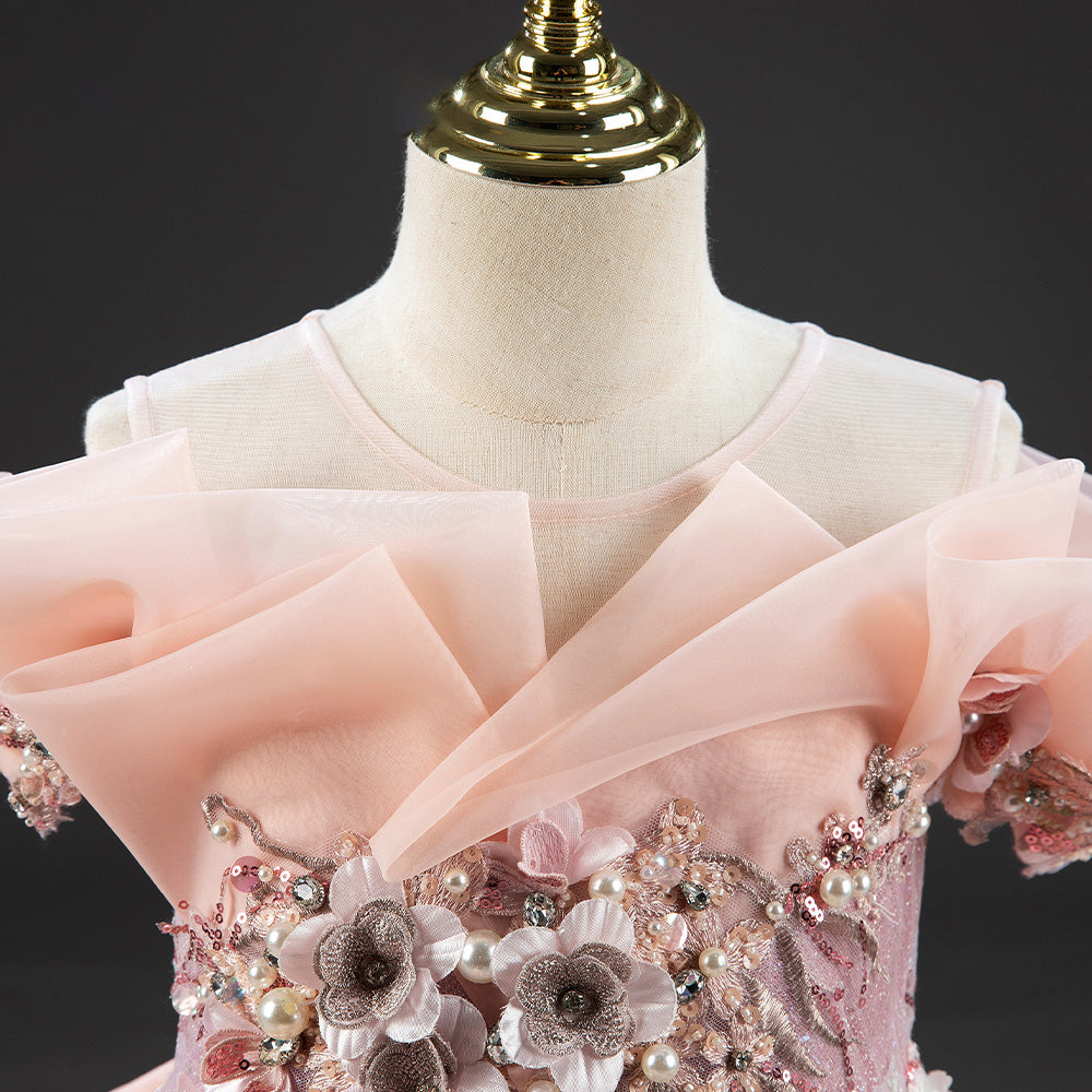 Pink Ball Gown Flower Girl Dress for Special Occasions | Sequined Organza Princess Dress