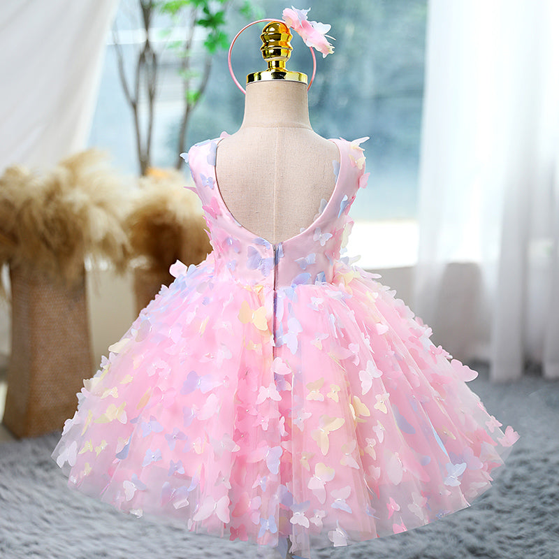 Pink Butterfly Sleeveless Tulle Princess Dress for Girls | Special Occasion