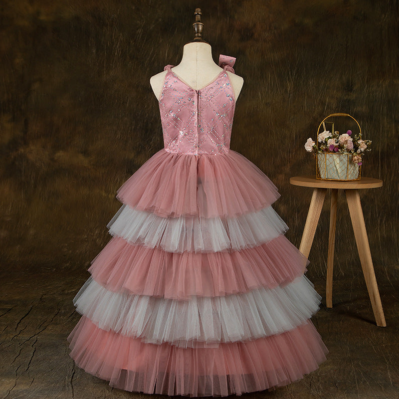 Pink Tulle A-Line Flower Girl Dress Flower Sequin Sleeveless