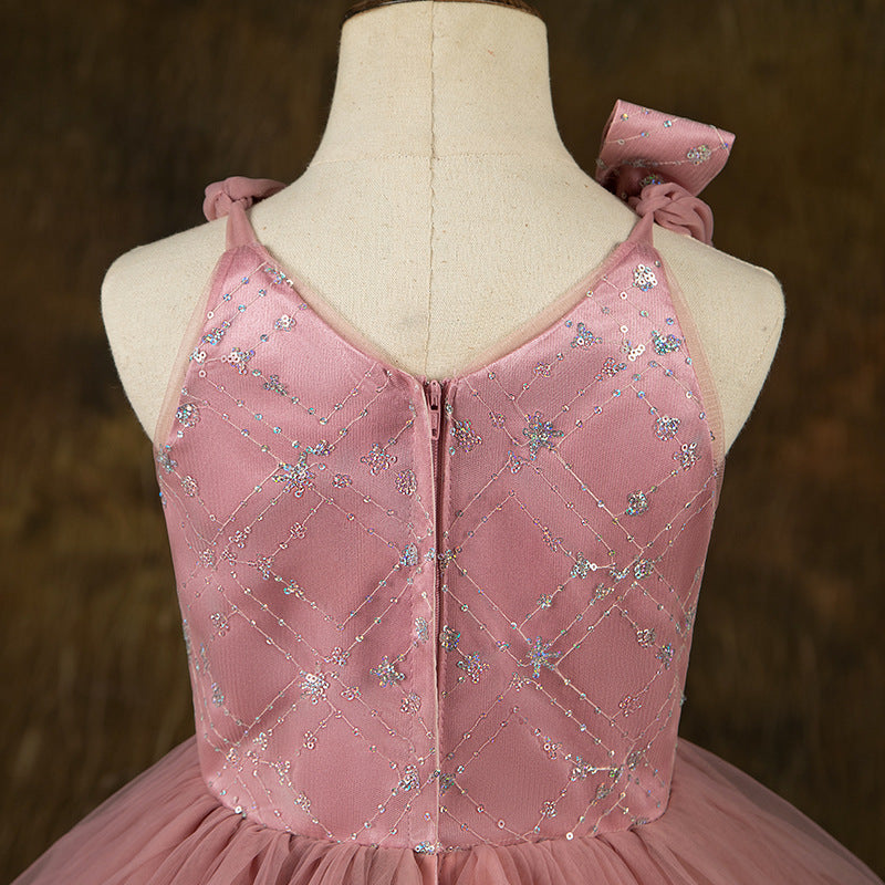 Pink Tulle A-Line Flower Girl Dress Flower Sequin Sleeveless