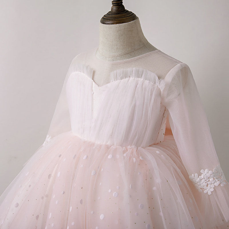Pink Tulle A-Line Flower Girl Dress with Lace & Sequins