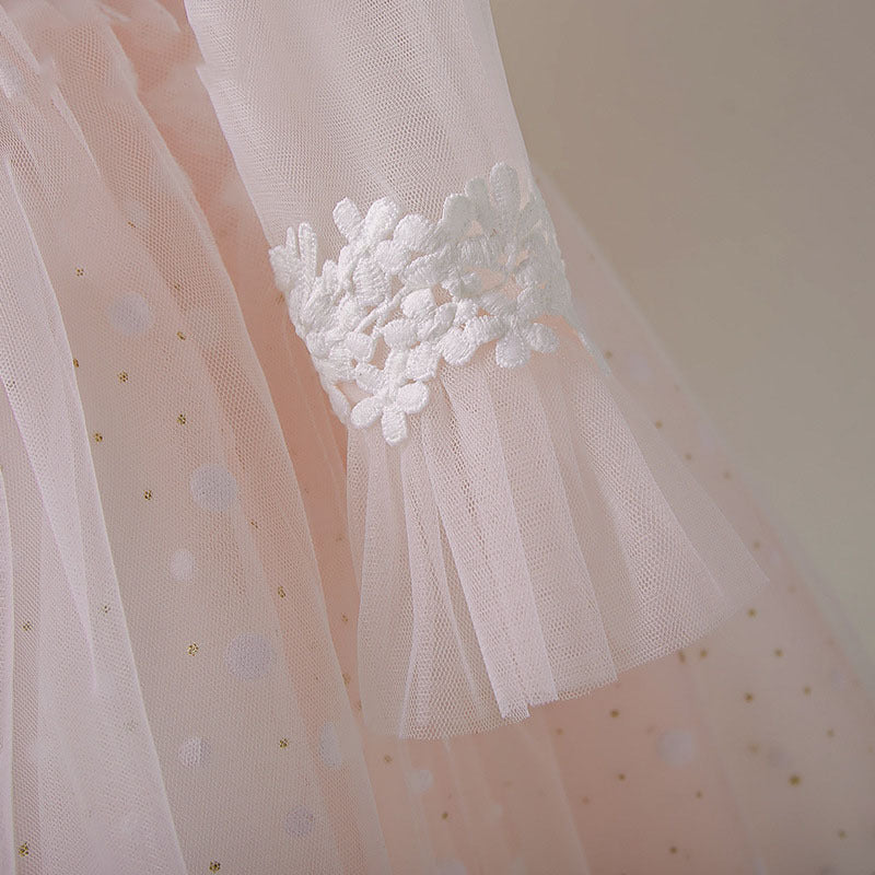 Pink Tulle A-Line Flower Girl Dress with Lace & Sequins