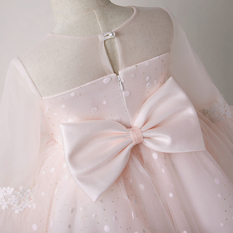 Pink Tulle A-Line Flower Girl Dress with Lace & Sequins