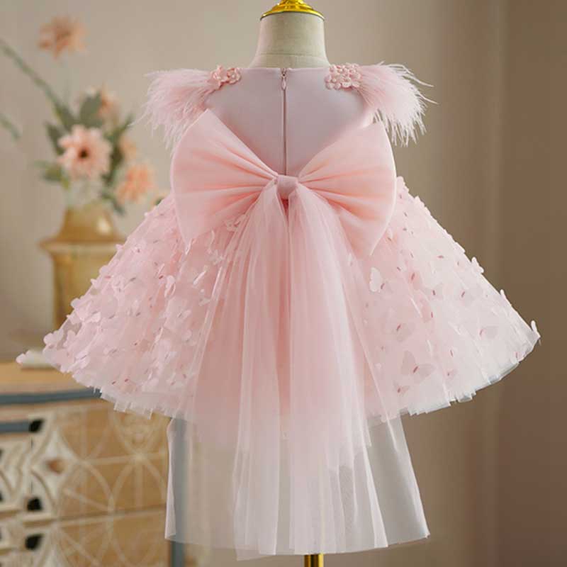 Pink Tulle A-Line Sleeveless Knee-Length Princess Dress for Girls | Flower Girl Party Dress