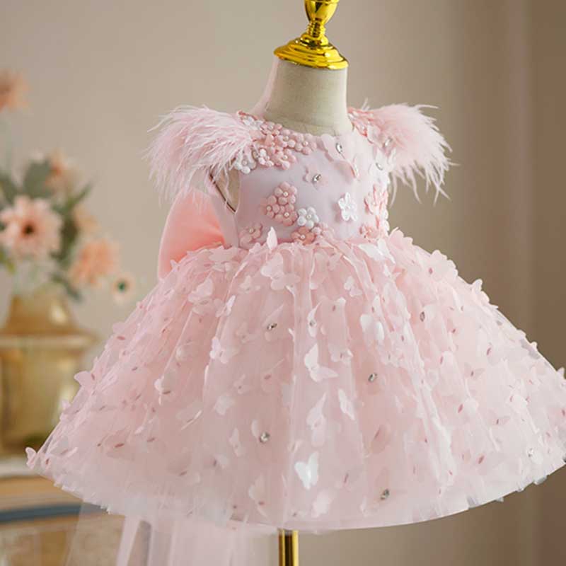 Pink Tulle A-Line Sleeveless Knee-Length Princess Dress for Girls | Flower Girl Party Dress