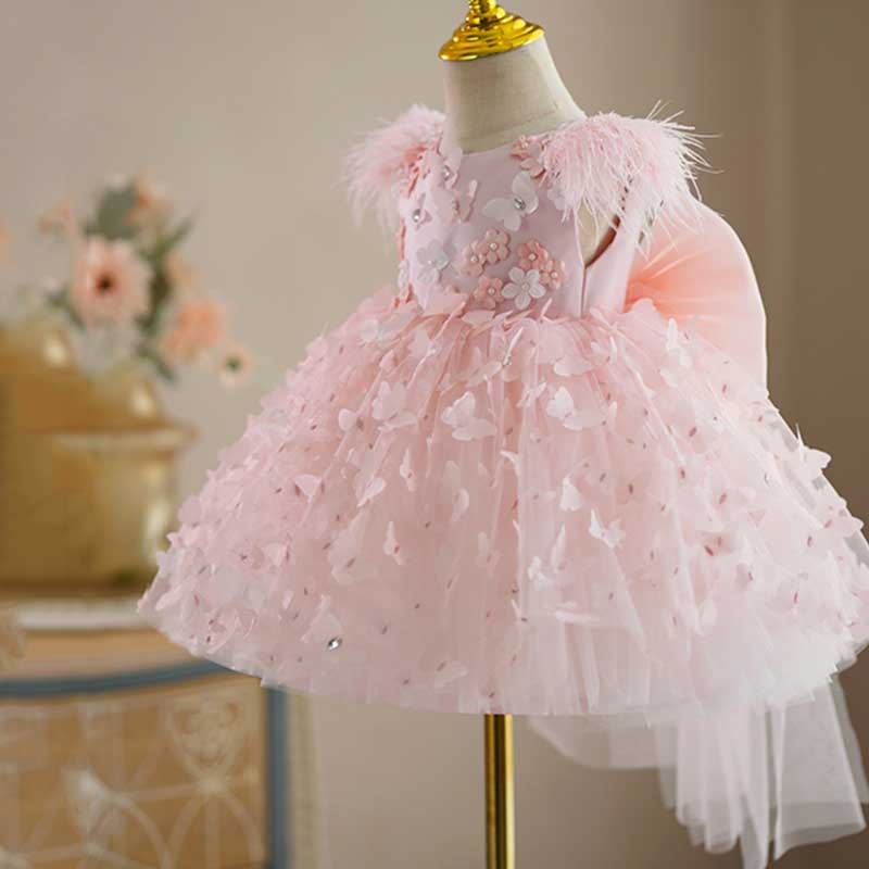 Pink Tulle A-Line Sleeveless Knee-Length Princess Dress for Girls | Flower Girl Party Dress