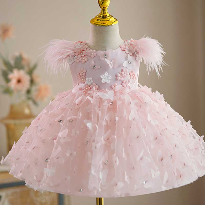 Pink Tulle A-Line Sleeveless Knee-Length Princess Dress for Girls | Flower Girl Party Dress
