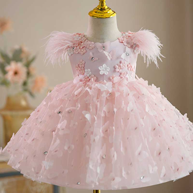 Pink Tulle A-Line Sleeveless Knee-Length Princess Dress for Girls | Flower Girl Party Dress