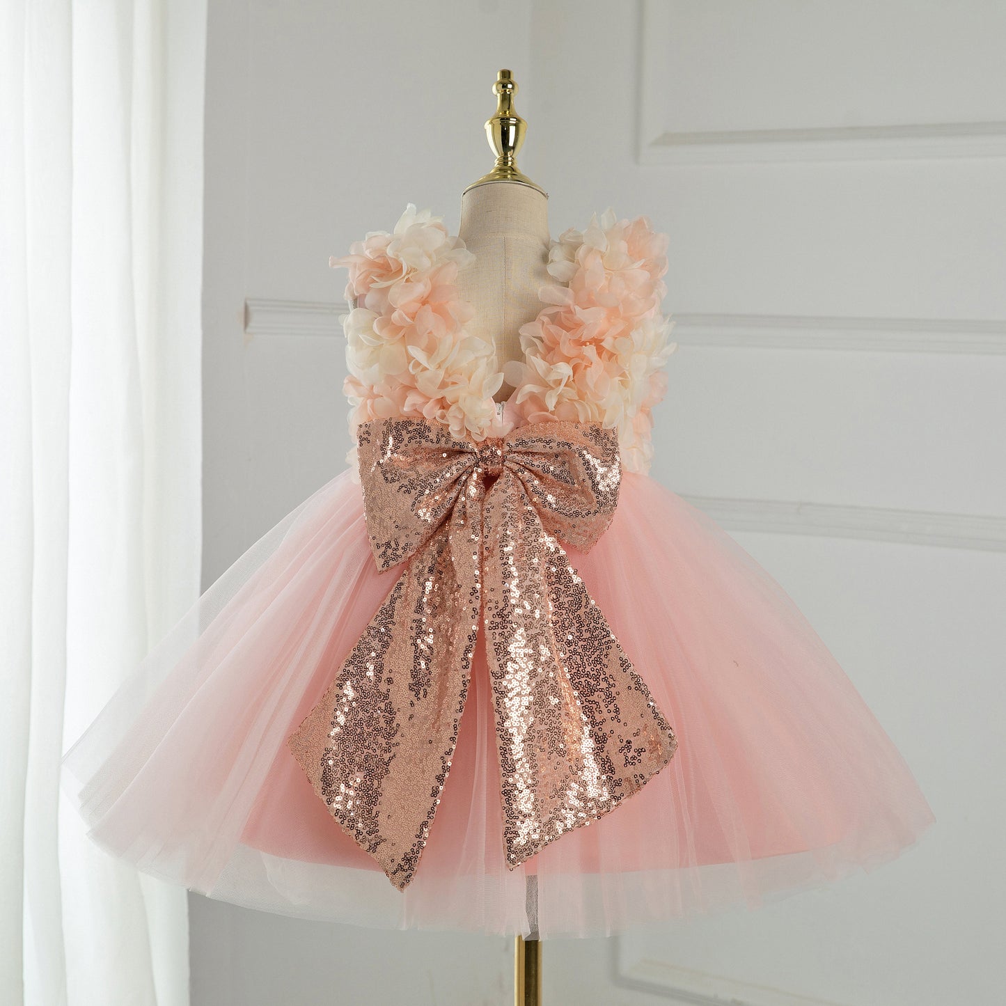 Pink Tulle Flower Girl Dress | Sleeveless Flowers & Bows