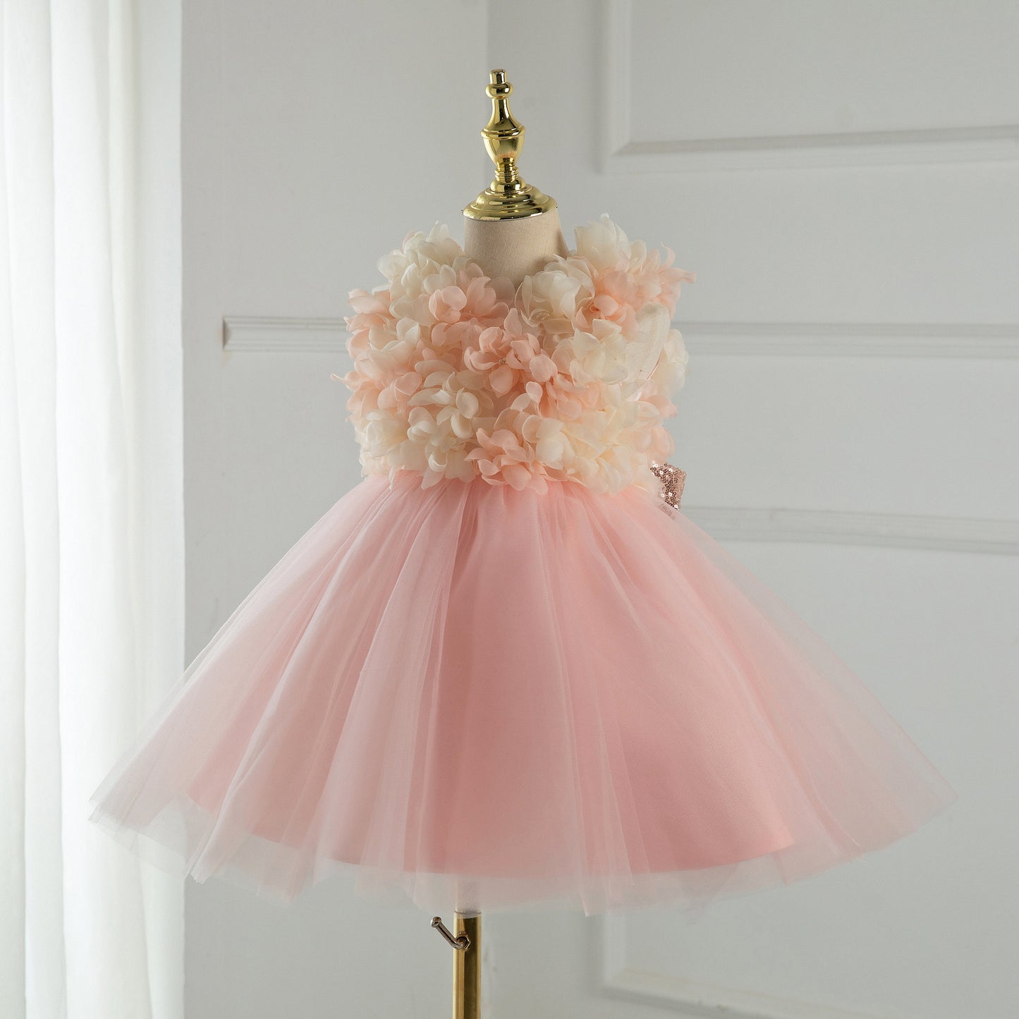 Pink Tulle Flower Girl Dress | Sleeveless Flowers & Bows