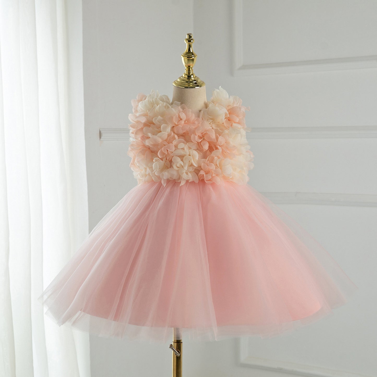 Pink Tulle Flower Girl Dress | Sleeveless Flowers & Bows